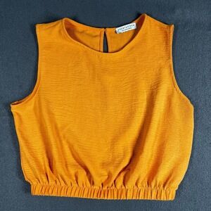 Paper Crane‎ Mustard Crop Top Size M Fall Core Elastic Hem Minimalist Blouse